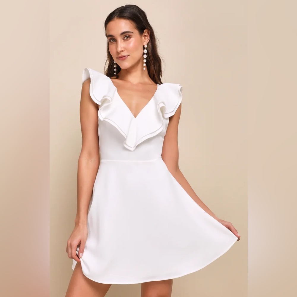 Lulus Divine Darling White Ruffled Skater Dress Size Small